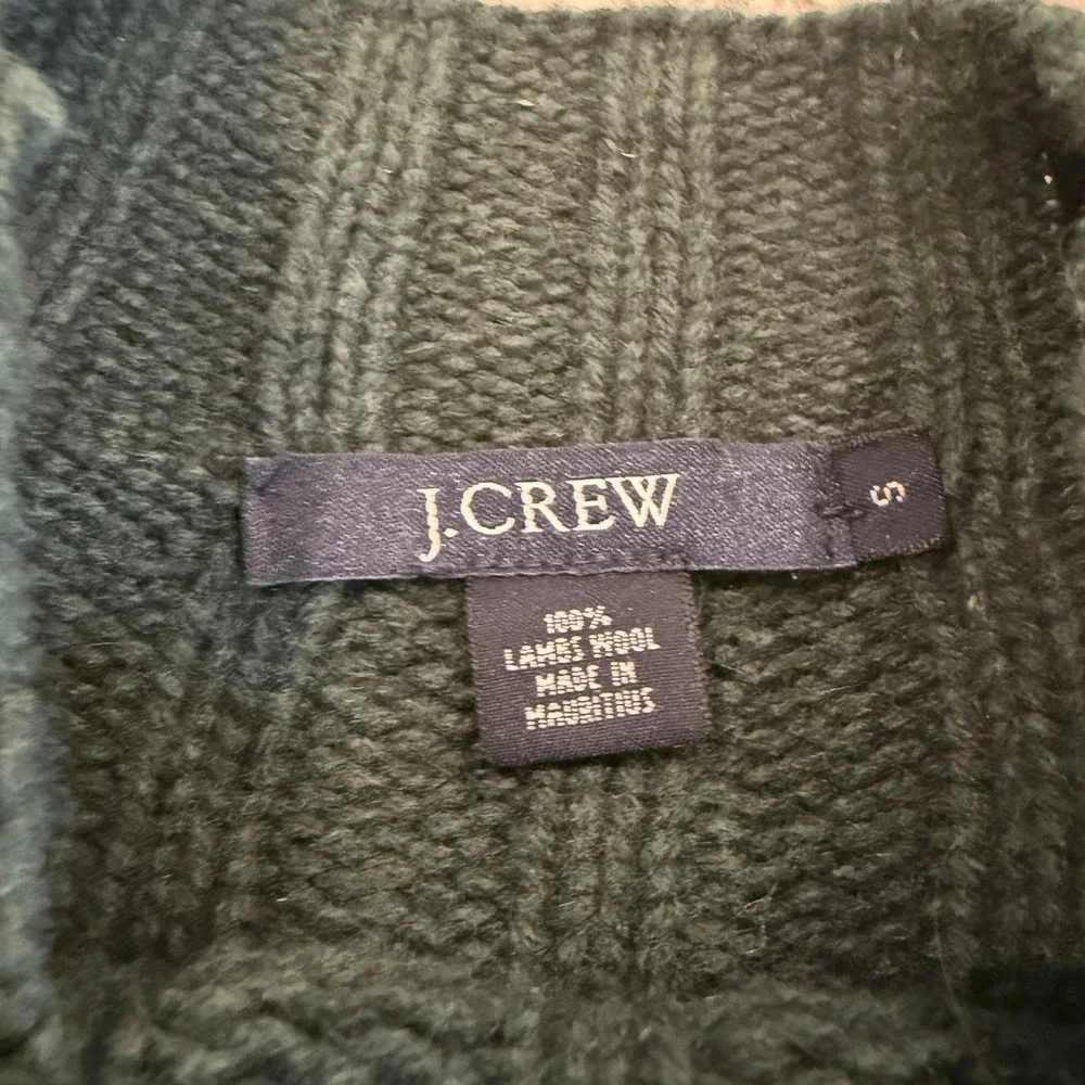J.Crew Sweater Mens S Green Ribbed lambs wool mock neck Pullover flaw See photos